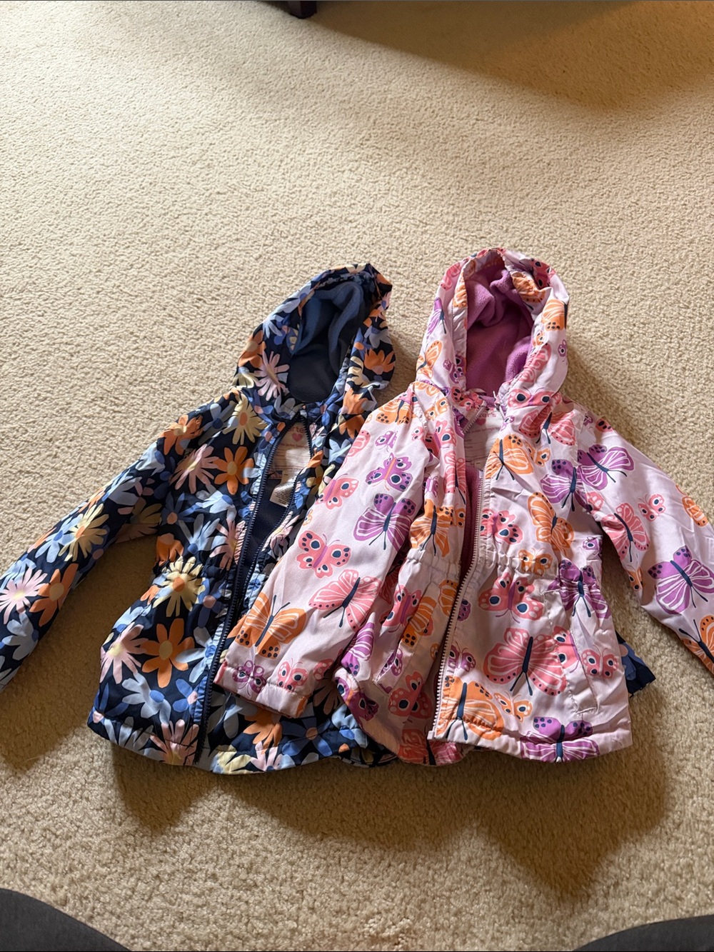 Carters 5T Kids Floral & Butterfly Hooded Jacket - Pink & Navy